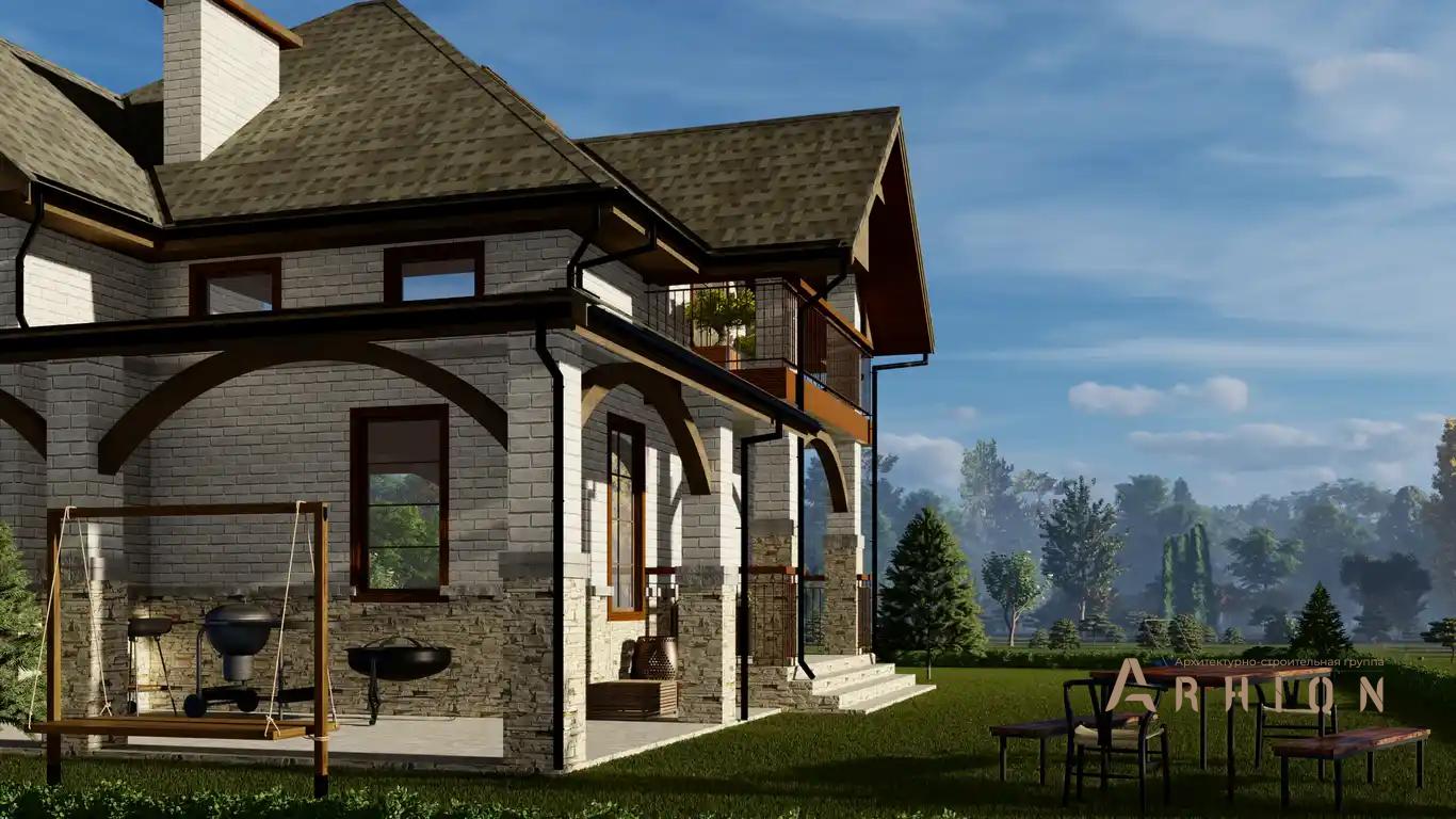 4. Проект одноэтажного дома в европейском стиле с плоской кровлей , h-1622, площадью - 235 кв c мансардой, терассой, балконом, вторым светом